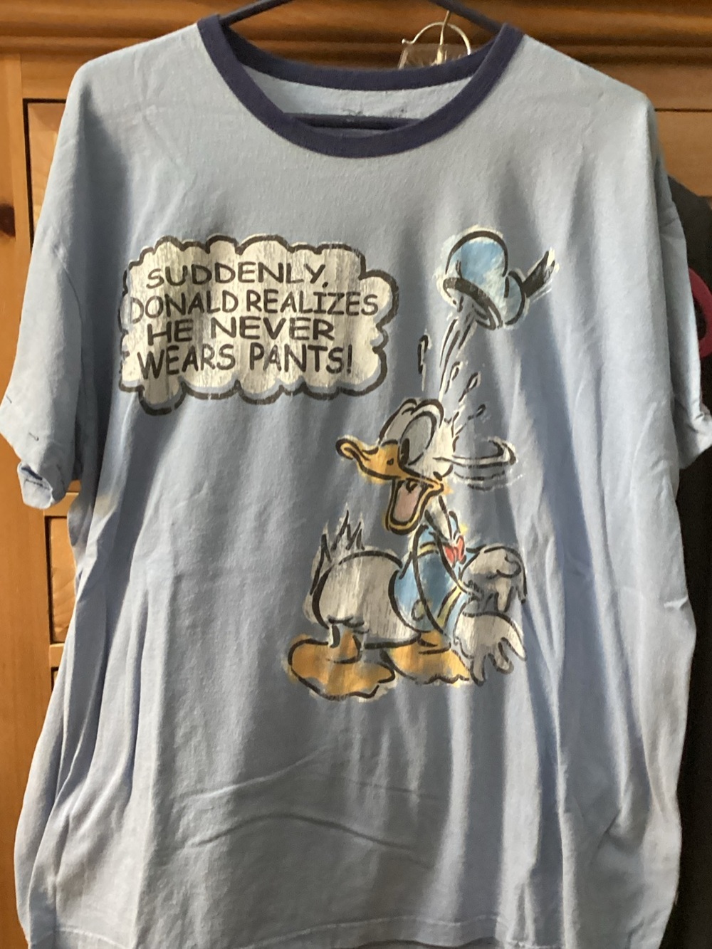 Disney Light Blue Donald Duck Graphic Tee with Navy Trim